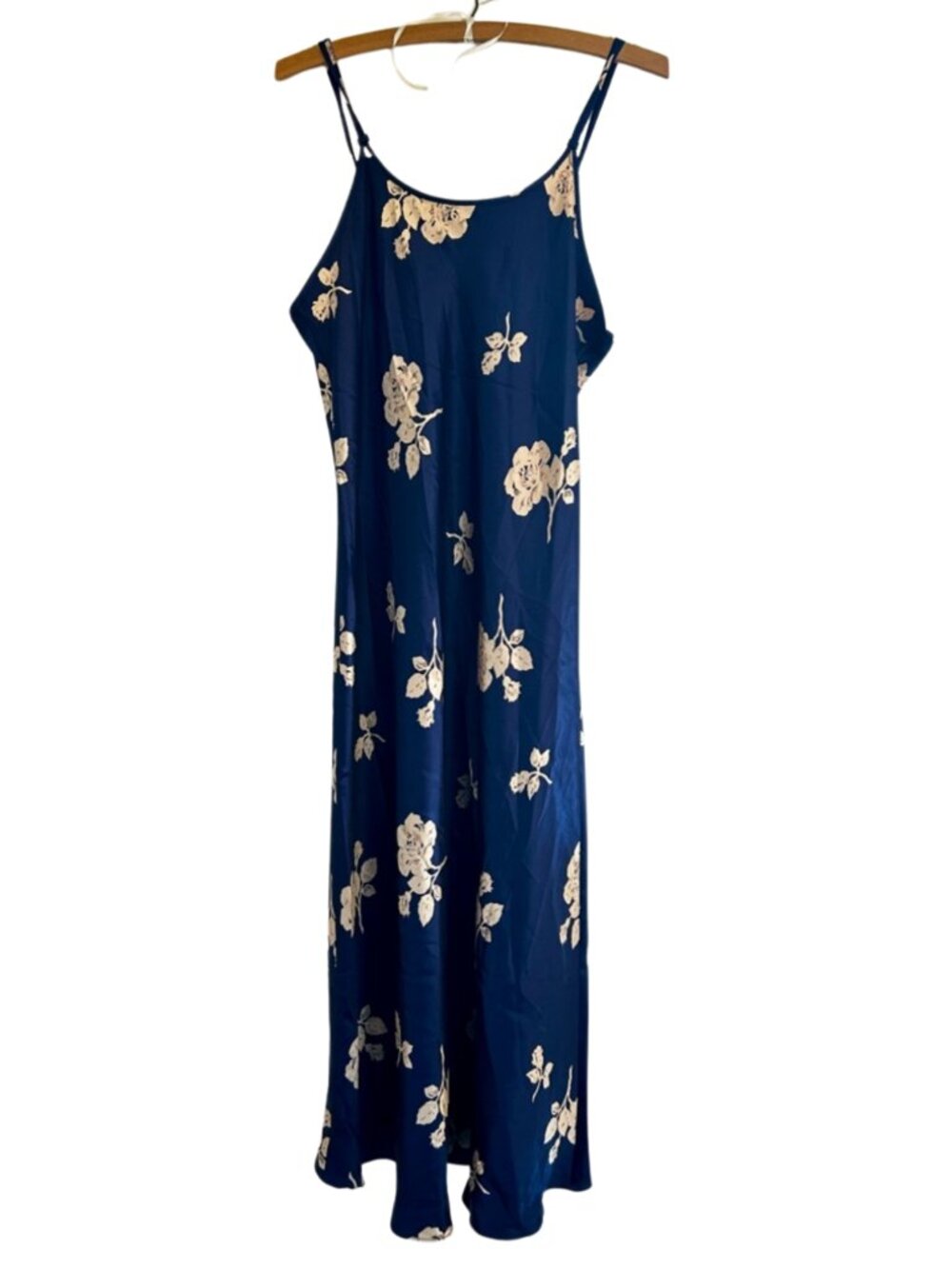 Jones New York Navy Blue Double Strap Slip Maxi Dress Cream Floral Print Medium